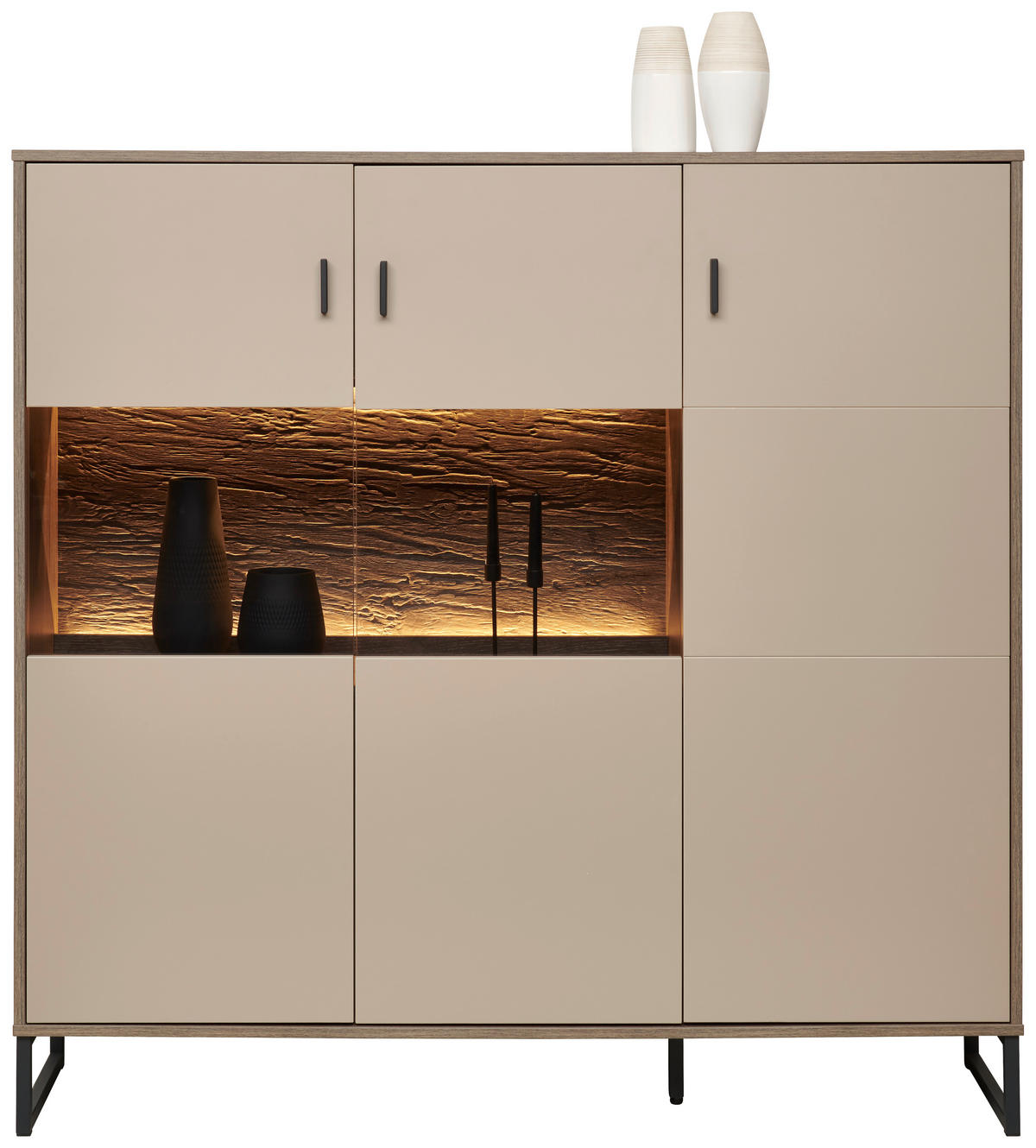 HIGHBOARD  in 139/135/37 cm  - Eichefarben/Anthrazit, MODERN, Glas/Holzwerkstoff (139/135/37cm) - Hom`in