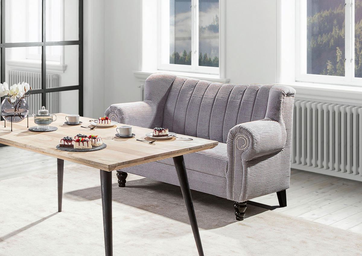 2-SITZER-SOFA Cord Hellgrau  - Dunkelbraun/Hellgrau, Design, Holz/Textil (168/96/75cm)