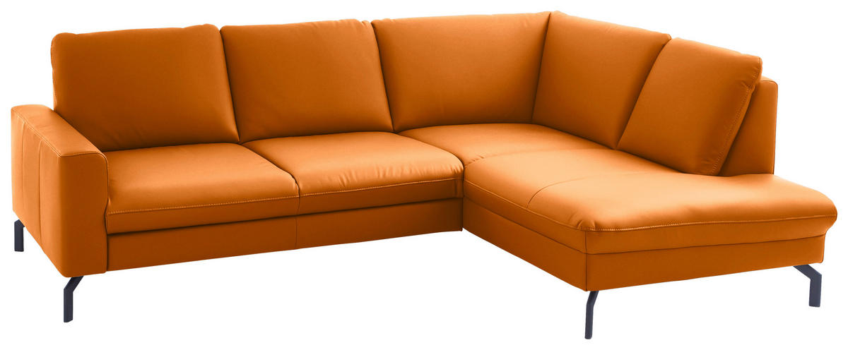 ECKSOFA in Echtleder Orange  - Schwarz/Orange, Design, Leder/Metall (250/194cm) - Beldomo Premium