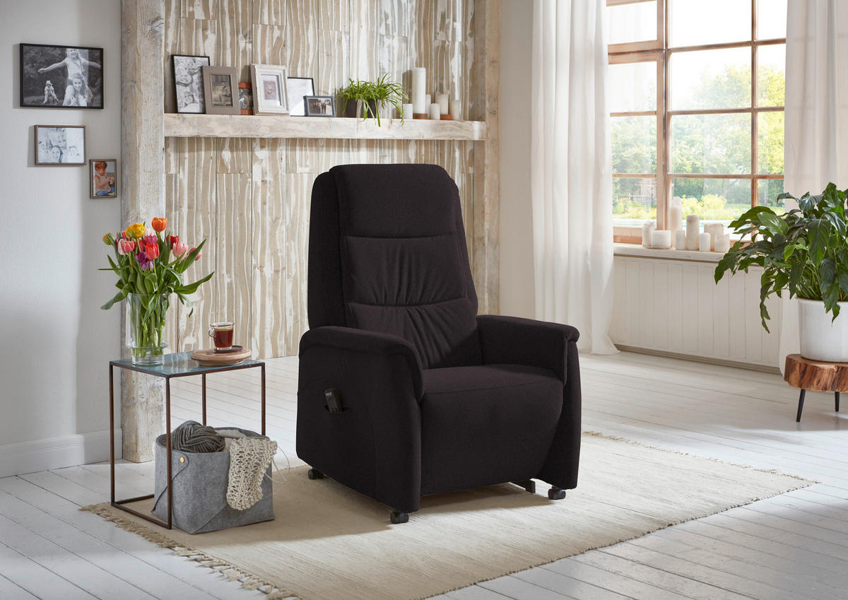 FERNSEHSESSEL Valdera  mit Relaxfunktion, Aufstehhilfe, Rücken echt Mikrofaser Mokka  - Schwarz/Mokka, KONVENTIONELL, Kunststoff/Textil (70/107/88cm) - Livetastic