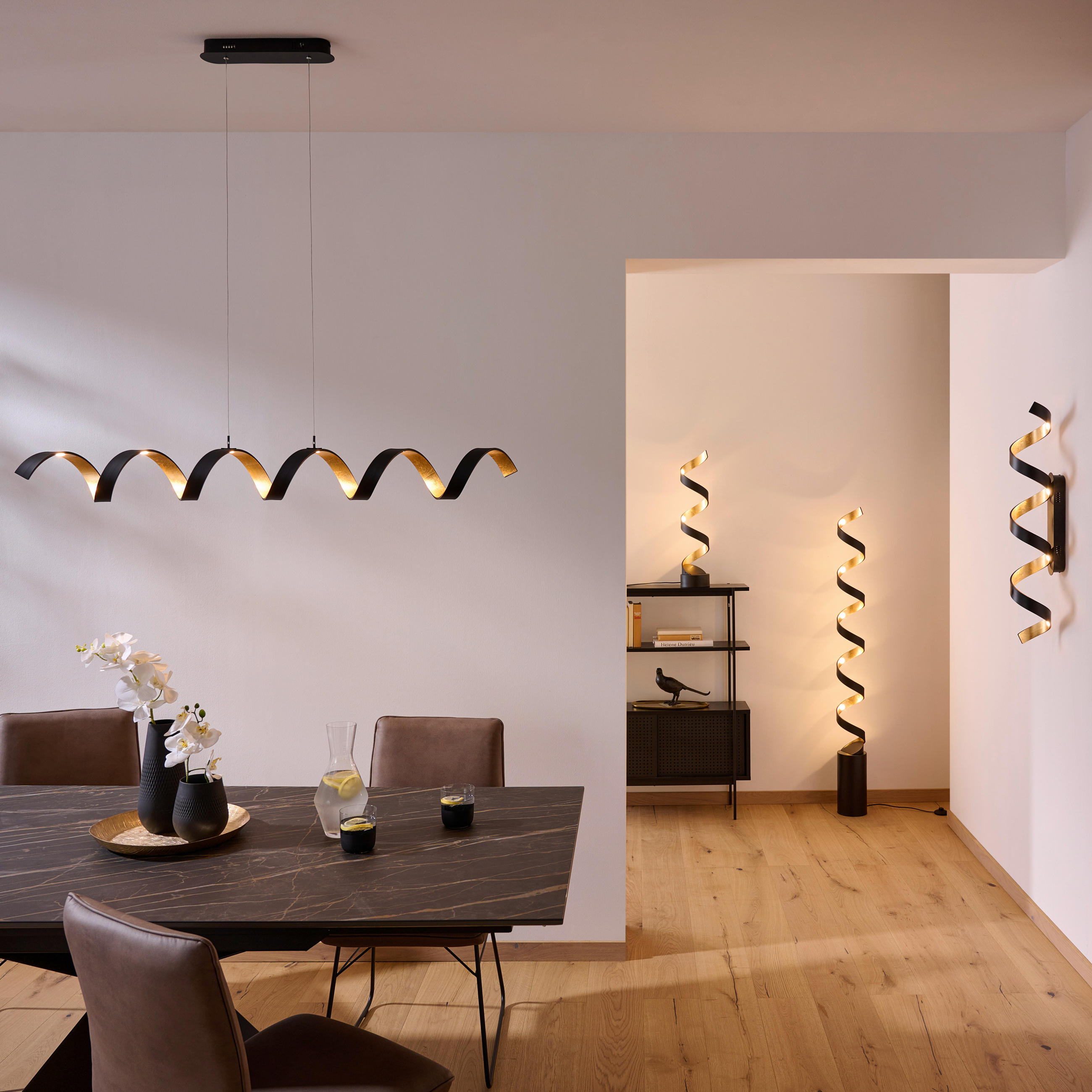 LED-DECKENLEUCHTE Helix 80/35/13,5 cm   - Goldfarben/Schwarz, Design, Metall (80/35/13,5cm)
