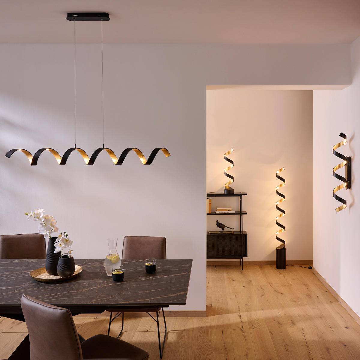 LED-STEHLEUCHTE Helix 14,5/152 cm   - Goldfarben/Schwarz, Design, Metall (14,5/152cm)
