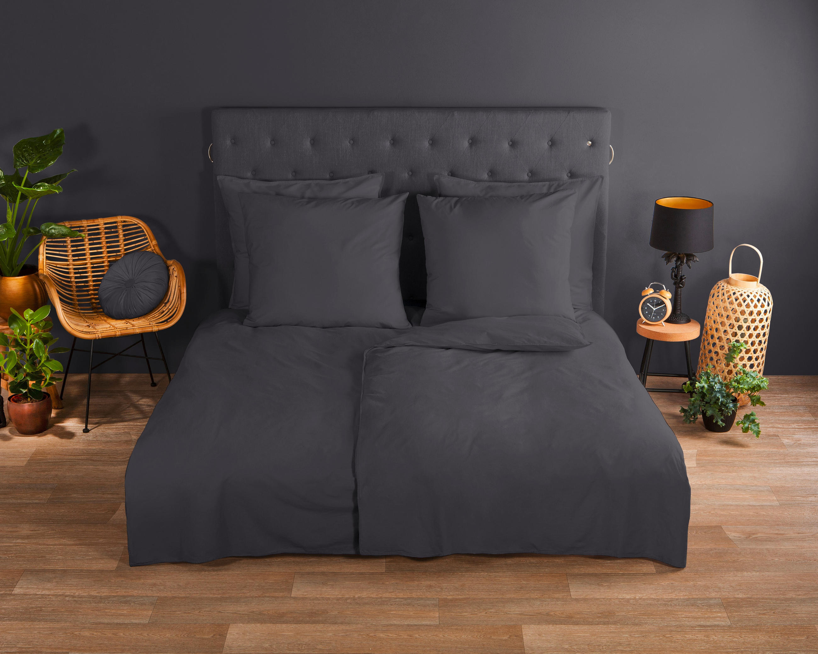 BETTWÄSCHE Uni Anthracite Renforcé 135/200 cm  - Anthrazit, Basics, Textil (135/200cm)