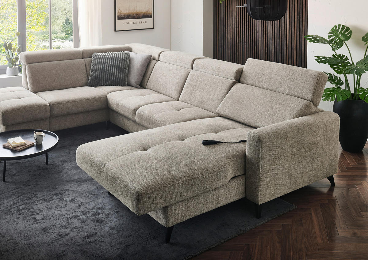 WOHNLANDSCHAFT Beldomo System Graubraun Flachgewebe  - Graubraun/Schwarz, KONVENTIONELL, Textil/Metall (215/333/174cm) - Beldomo System