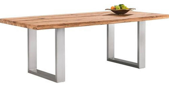 ESSTISCH 240/100/77 cm Wildeiche massiv Holz, Metall Eichefarben, Edelstahlfarben rechteckig  - Edelstahlfarben/Eichefarben, Design, Holz/Metall (240/100/77cm) - Novel