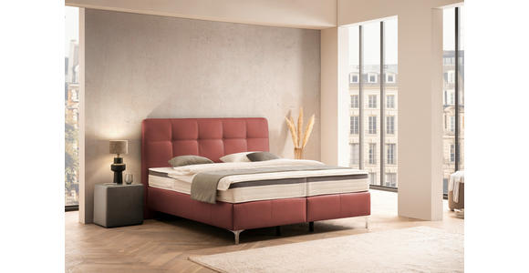 BOXSPRINGBETT 180/200 cm in Bordeaux - Chromfarben/Bordeaux, Basics, Leder/Holz (180/200cm) - Novel