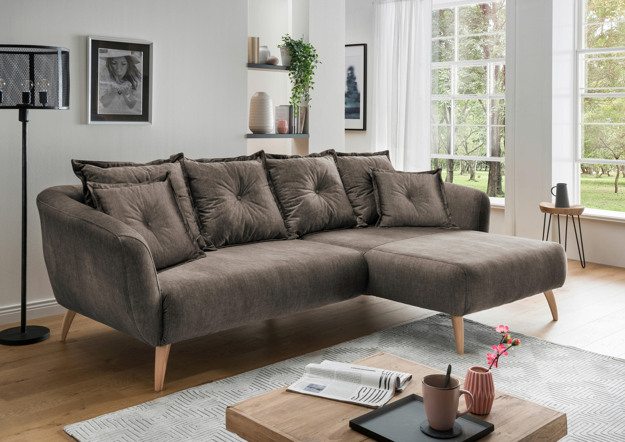 ECKSOFA in Velours Braun  - Buchefarben/Braun, Modern, Holz/Textil (277/94/162cm) - Livetastic