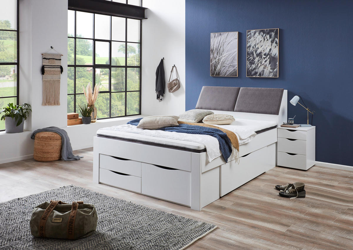 STAURAUMBETT 140/200 cm  in Weiß  - Weiß/Grau, KONVENTIONELL, Holzwerkstoff (140/200cm) - Boxxx