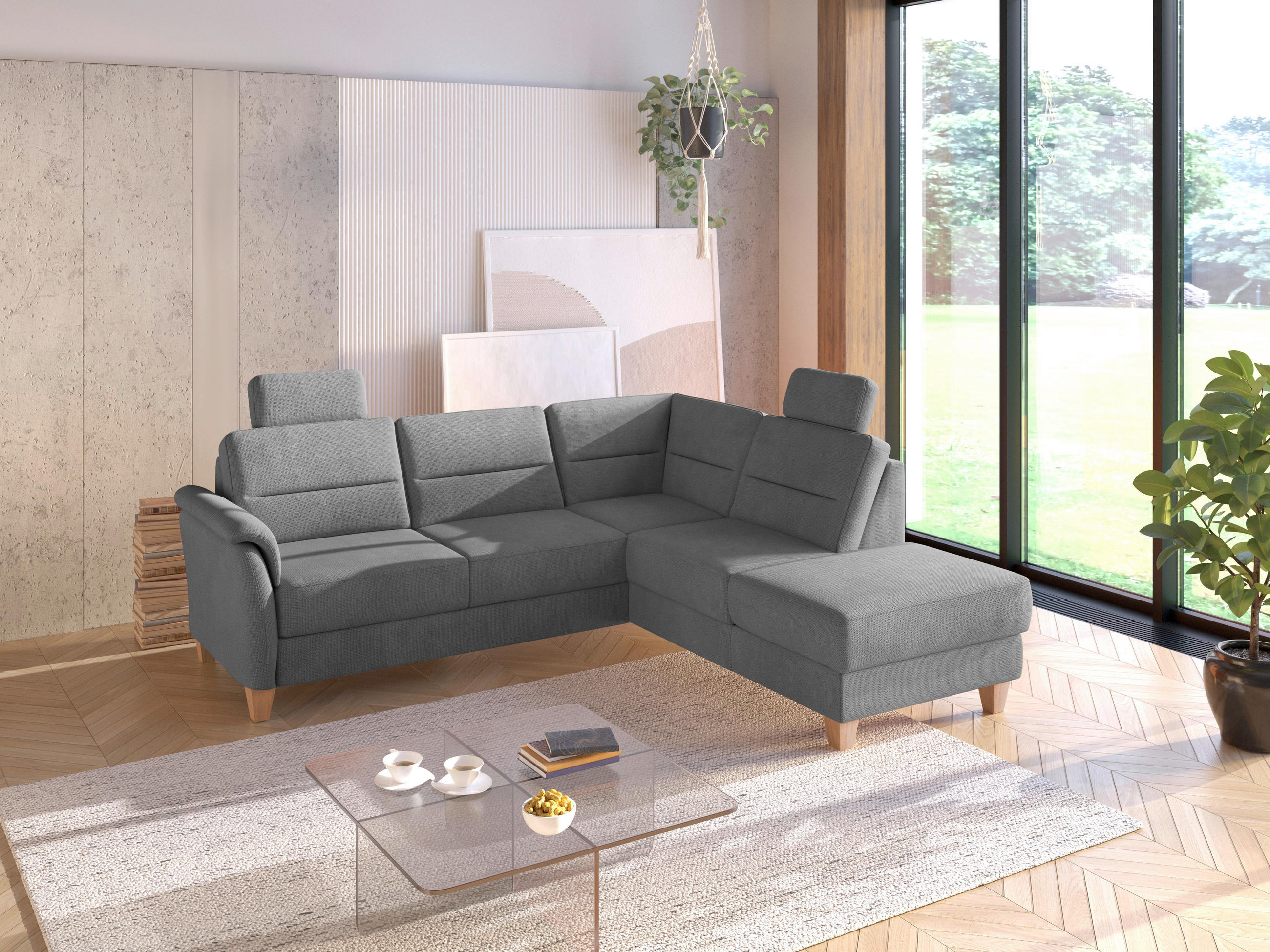 ECKSOFA Flachgewebe Grau  - Eichefarben/Grau, Konventionell, Holz/Textil (236/212cm) - Sit & More