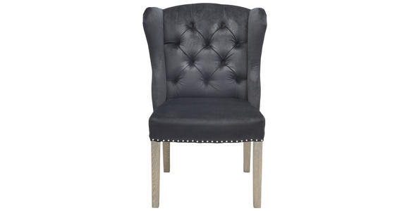 OHRENSESSEL in Samt Schwarz, Eichefarben - Eichefarben/Schwarz, LIFESTYLE, Holz/Textil (63/95/68cm) - Ambia Home