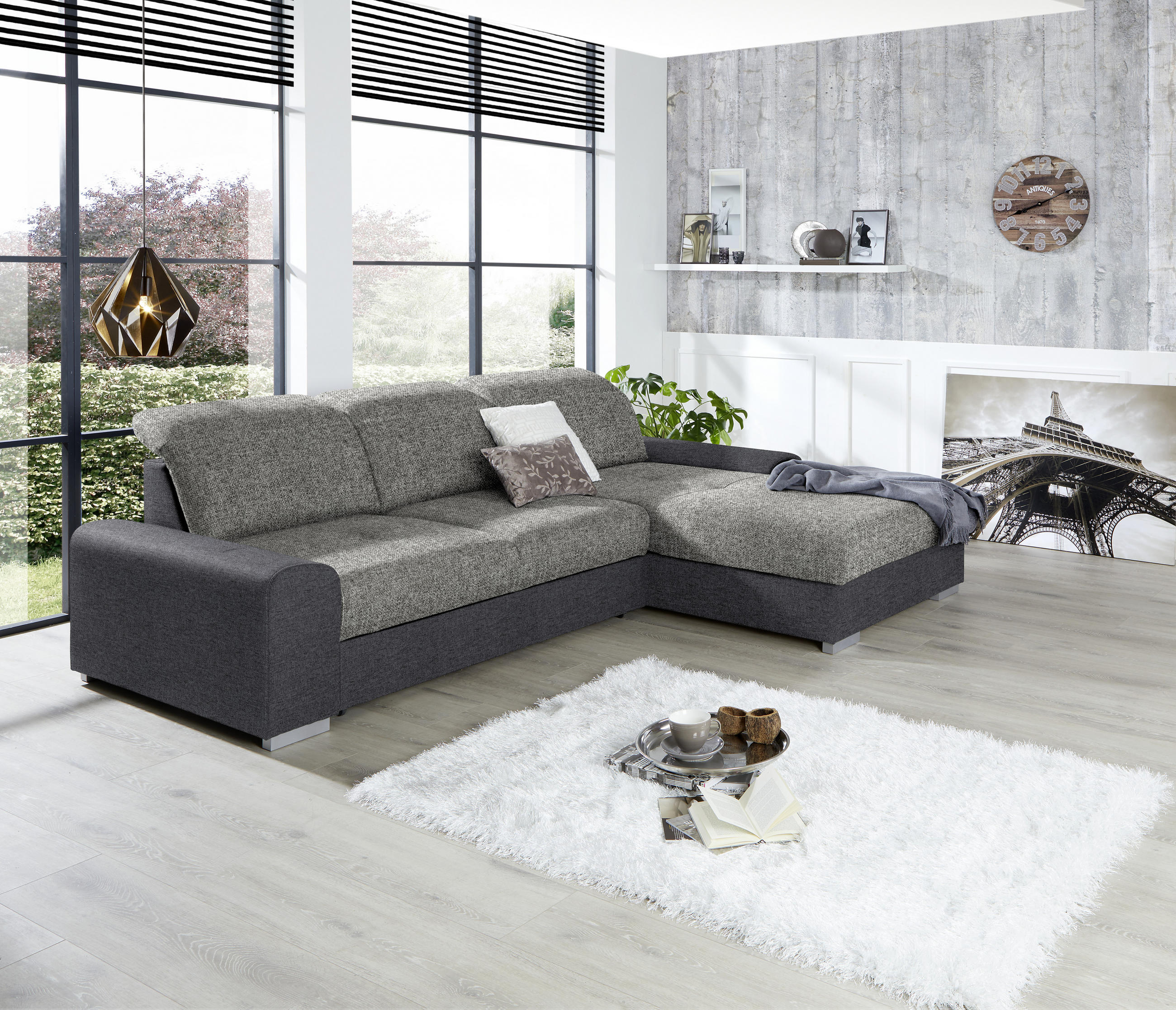 ECKSOFA in Webstoff Grau, Dunkelgrau  - Dunkelgrau/Silberfarben, Konventionell, Holz/Textil (286/203cm) - Livetastic
