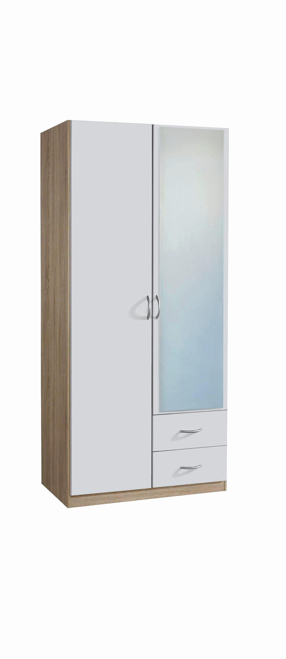DREHTÜRENSCHRANK in Weiss, Sonoma Eiche  - Weiss/Silberfarben, Design, Holzwerkstoff/Kunststoff (91/197/54cm) - Boxxx