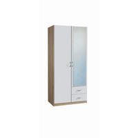 DREHTÜRENSCHRANK in Weiss, Sonoma Eiche  - Weiss/Silberfarben, Design, Holzwerkstoff/Kunststoff (91/197/54cm) - Boxxx