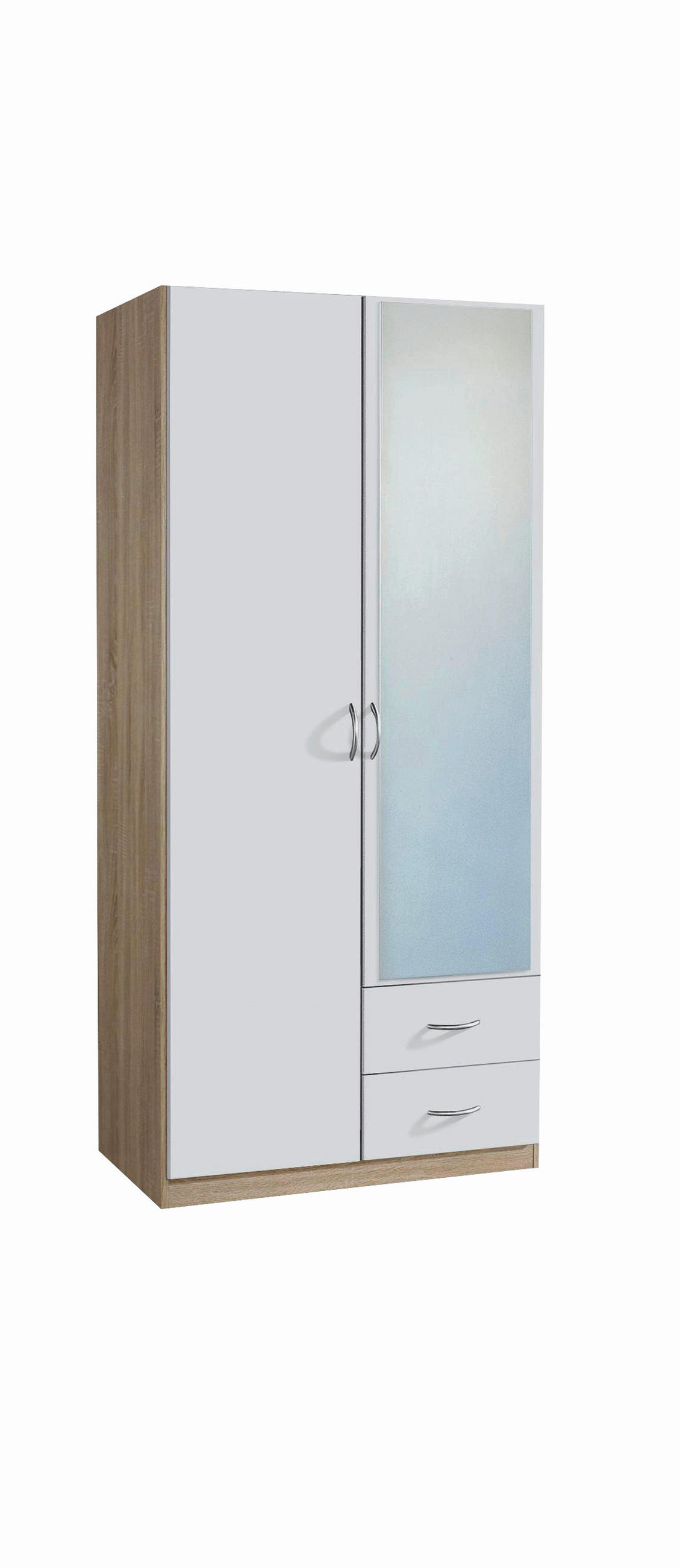 DREHTÜRENSCHRANK in Weiss, Sonoma Eiche  - Weiss/Silberfarben, Design, Holzwerkstoff/Kunststoff (91/197/54cm) - Boxxx