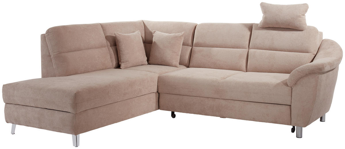 ECKSOFA in Velours Beige  - Beige/Silberfarben, Konventionell, Textil/Metall (197/248cm) - Livetastic