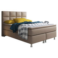 Boxspringbett mit Topper  in Cappuccino  - Silberfarben/Cappuccino, KONVENTIONELL, Leder/Textil (140/115/210cm) - MID.YOU