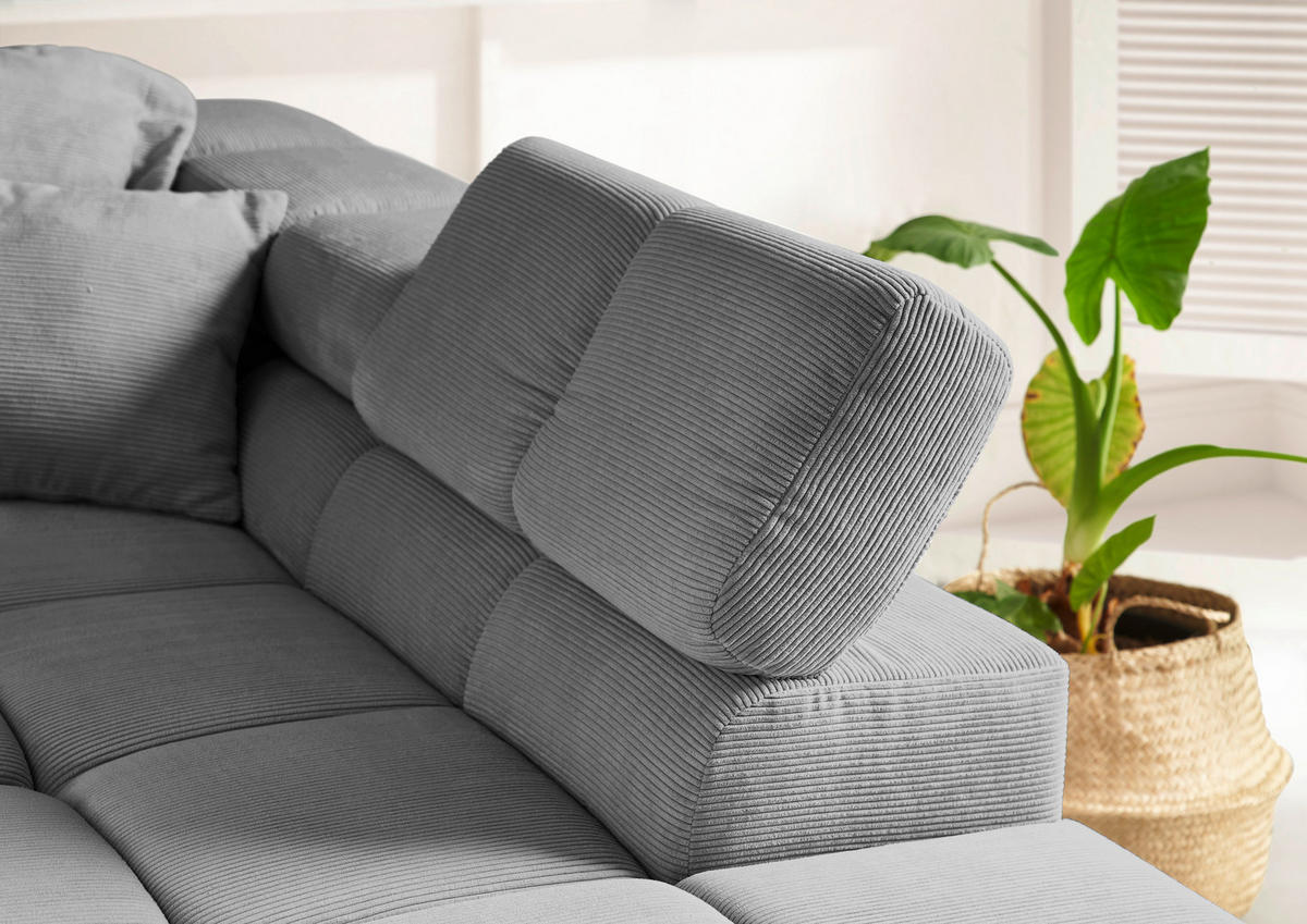 ECKSOFA in Feincord Grau  - Schwarz/Grau, Design, Kunststoff/Textil (319/215cm) - Hom`in