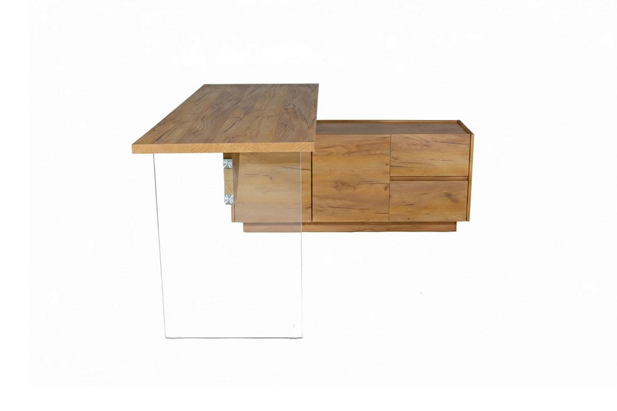 ECKSCHREIBTISCH 160/136/74 cm Eichefarben Stauraum, seitenverkehrt montierbar  - Eichefarben, Design, Glas/Holzwerkstoff (160/136/74cm) - MID.YOU