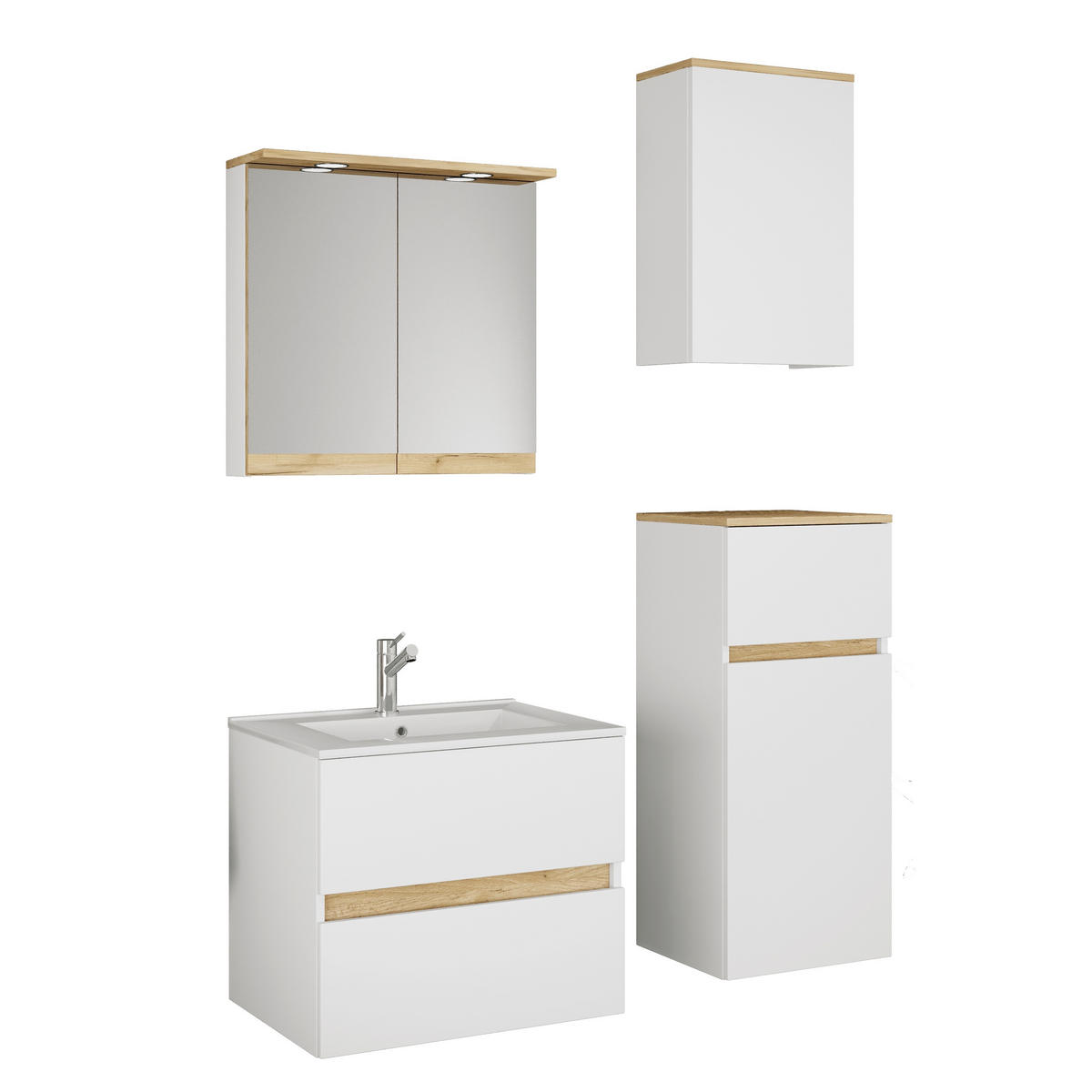 BADEZIMMER 5-teilig 101 cm  - Honigeiche/Weiss, Trend, Keramik/Holzwerkstoff (101cm) - MID.YOU