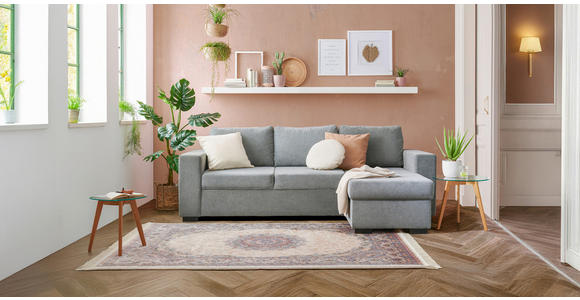 ECKSOFA Grau Velours  - Schwarz/Grau, Design, Kunststoff/Textil (244/157cm) - Carryhome