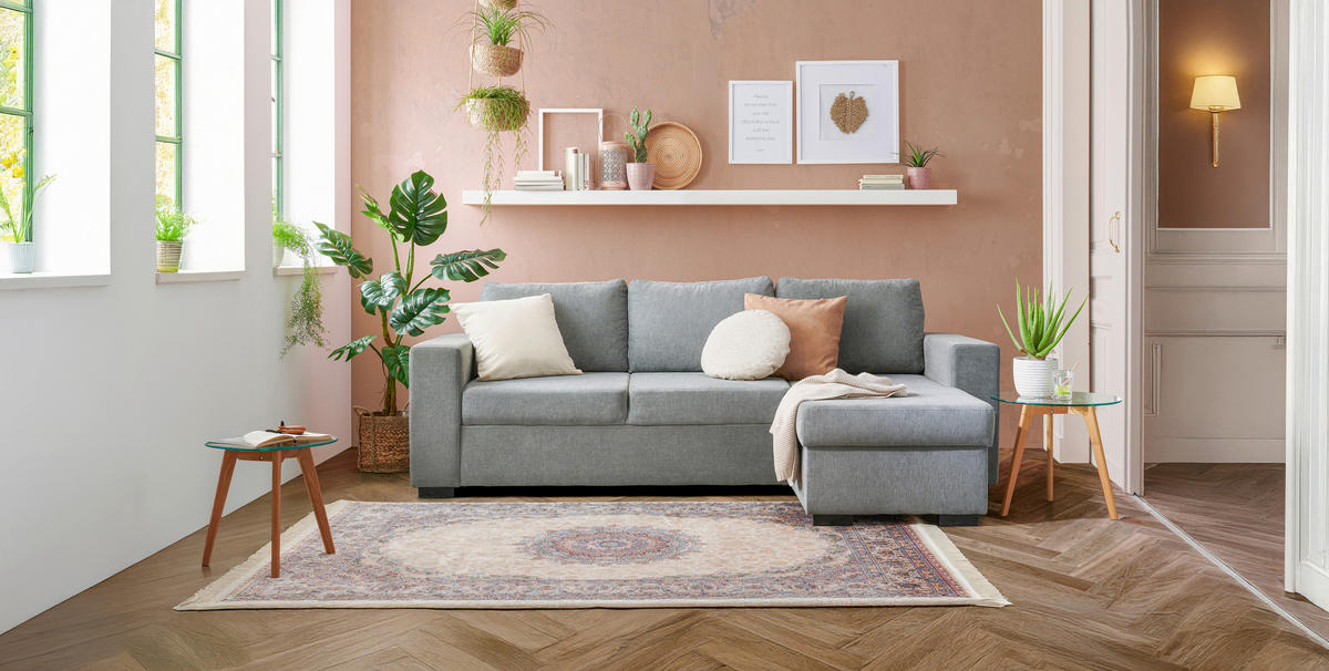 ECKSOFA in Velours Grau  - Schwarz/Grau, Design, Kunststoff/Textil (244/157cm) - Carryhome