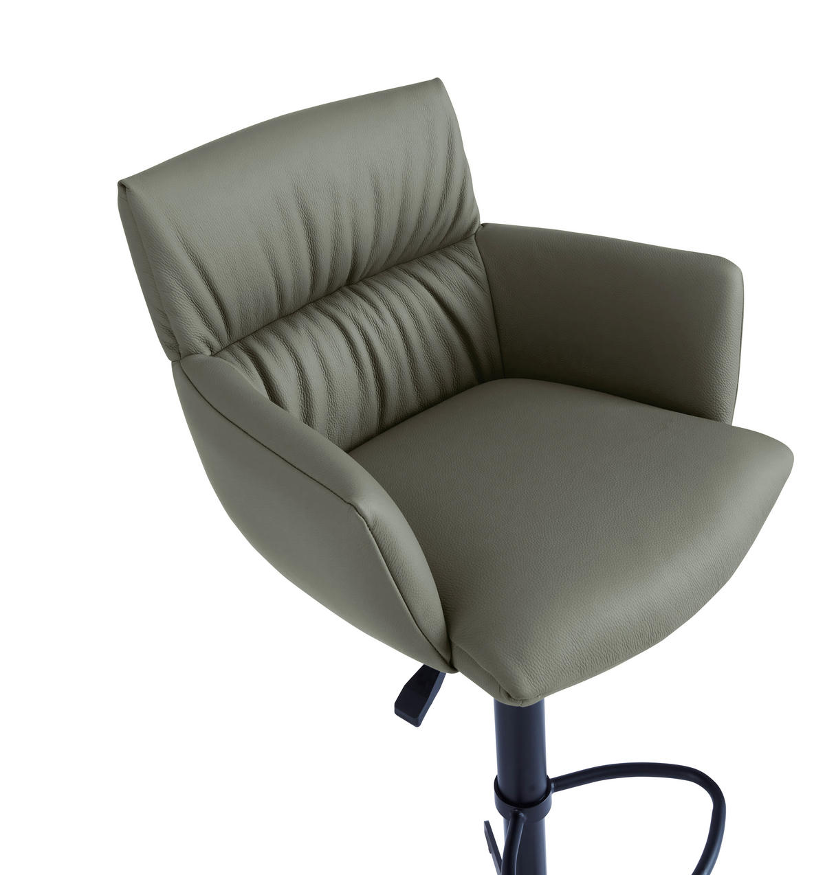 BARHOCKER Echtleder Schwarz, Olivgrün Eisen Lederauswahl, Stoffauswahl, Sitzfläche 360° drehbar, automatische Rückholfunktion  - Schwarz/Olivgrün, Design, Leder/Metall (58/88-112/58cm) - Dieter Knoll