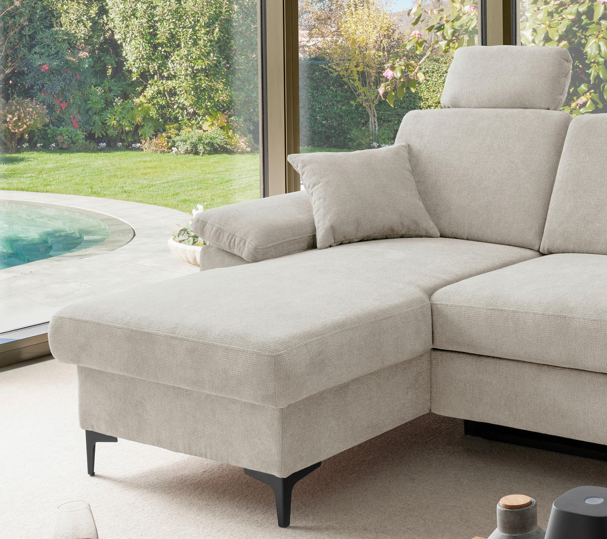 ECKSOFA Chenille Naturfarben  - Schwarz/Naturfarben, Konventionell, Textil/Metall (151/245cm) - Livetastic