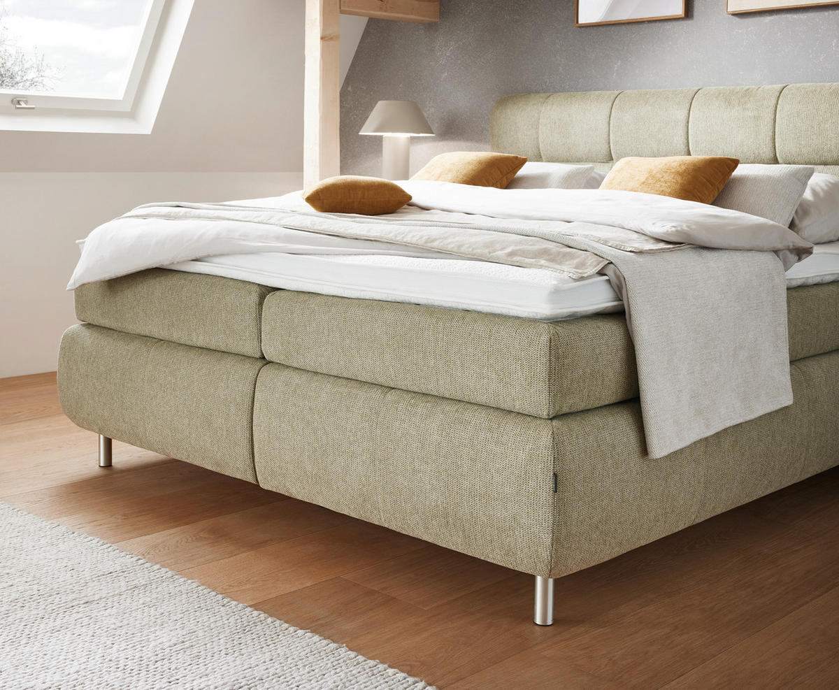 BOXSPRING-ÁGY 160/200 cm  világoszöld  - alumínium színű/világoszöld, Konventionell, textil/fém (160/200cm) - Dieter Knoll