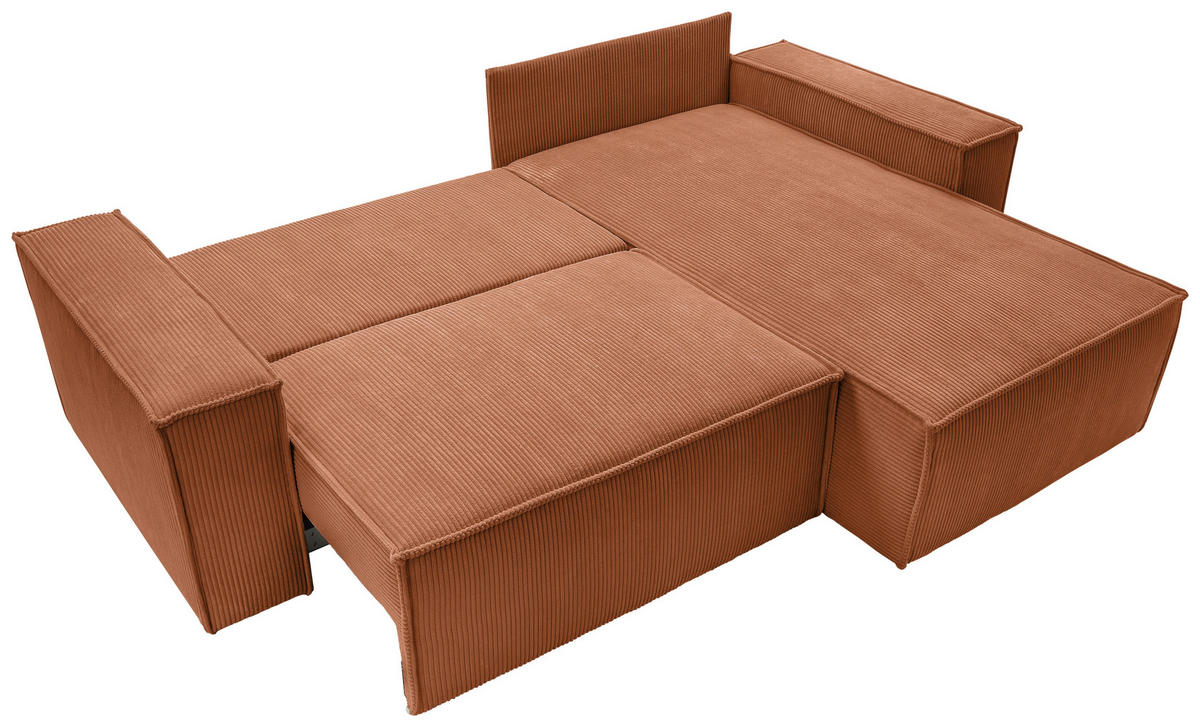 ECKSCHLAFSOFA Samt Rostfarben  - Rostfarben/Schwarz, KONVENTIONELL, Holz/Kunststoff (251/170cm) - MID.YOU