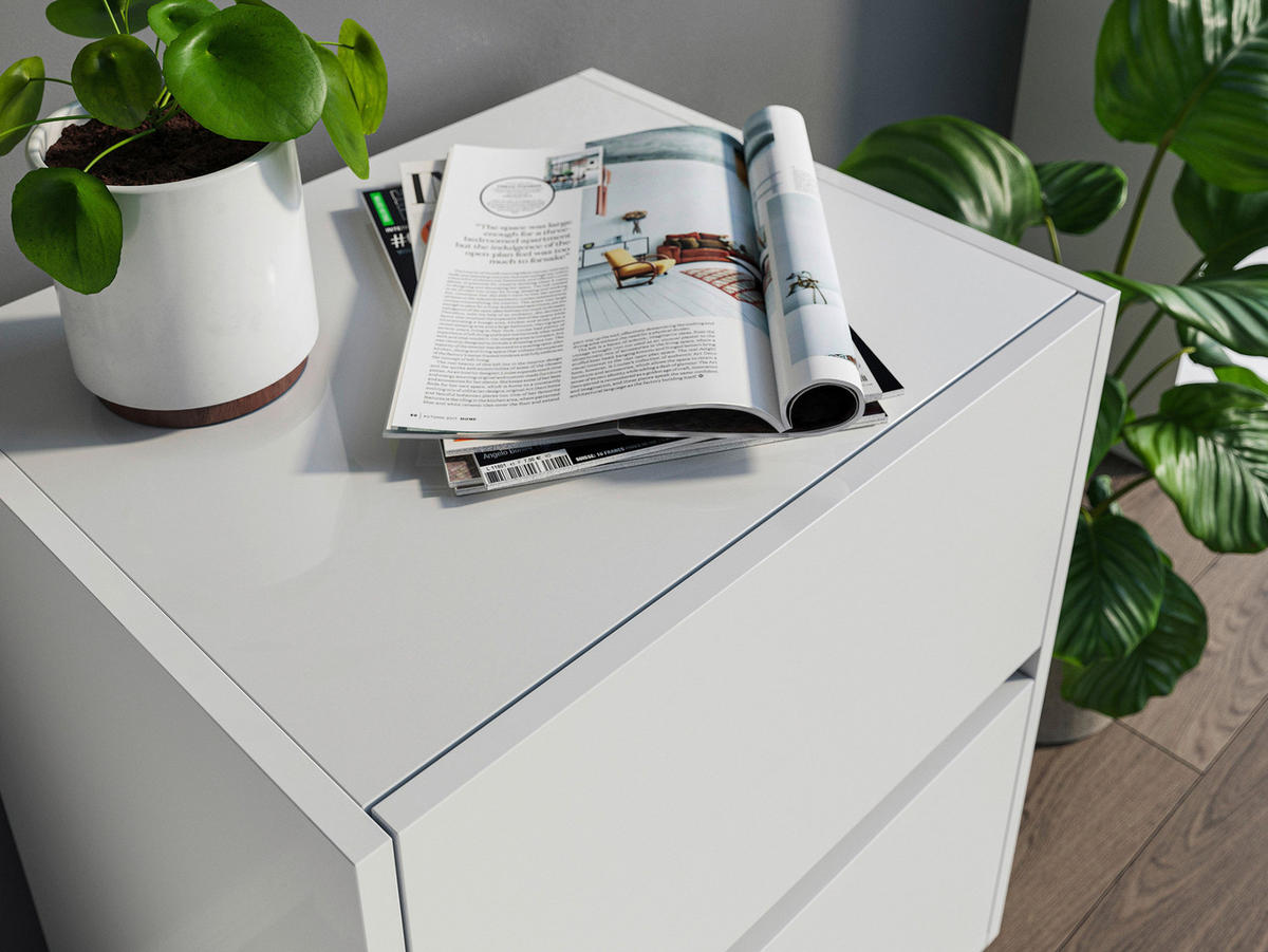 NACHTTISCH 51,2/65/42 cm  in Weiß Hochglanz  - Weiß Hochglanz/Schwarz, Basics, Holzwerkstoff/Metall (51,2/65/42cm) - MID.YOU