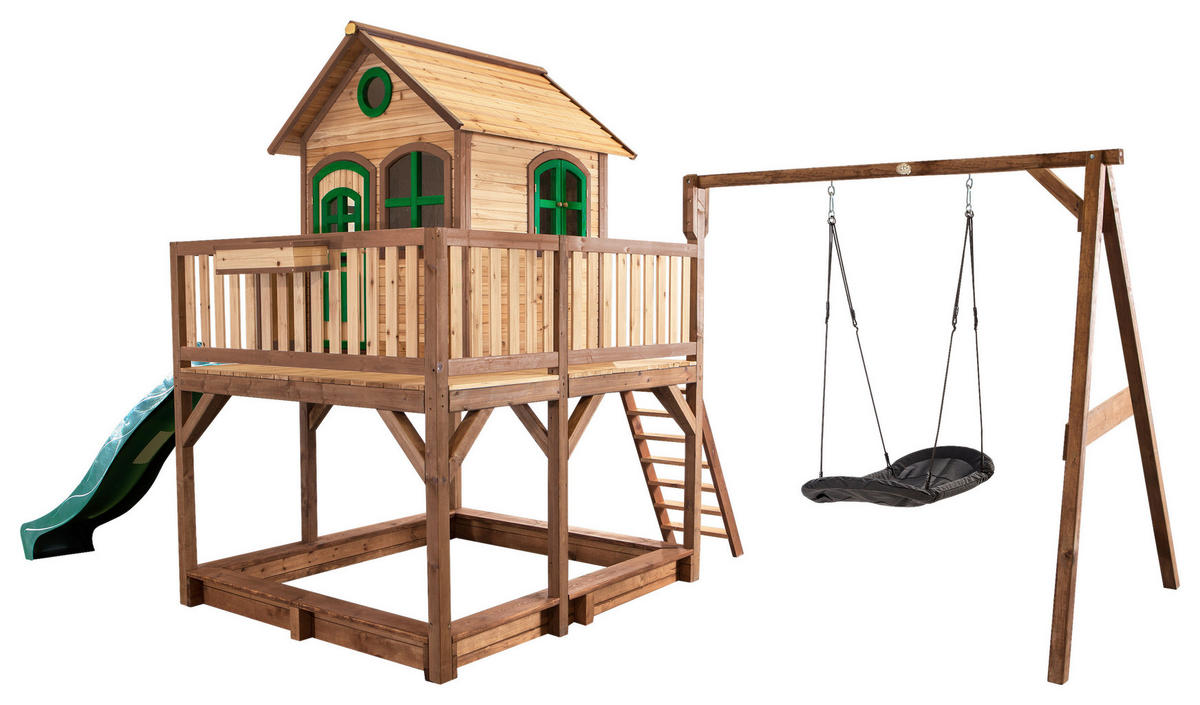 SPIELTURM 613/291/277 cm  - Braun/Weiß, KONVENTIONELL, Holz (613/291/277cm) - Ambia Garden