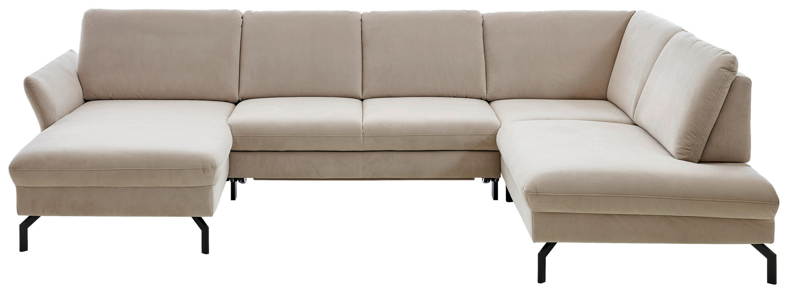 WOHNLANDSCHAFT in Velours Graubraun  - Graubraun/Schwarz, Design, Textil/Metall (179/335/220cm) - Beldomo System