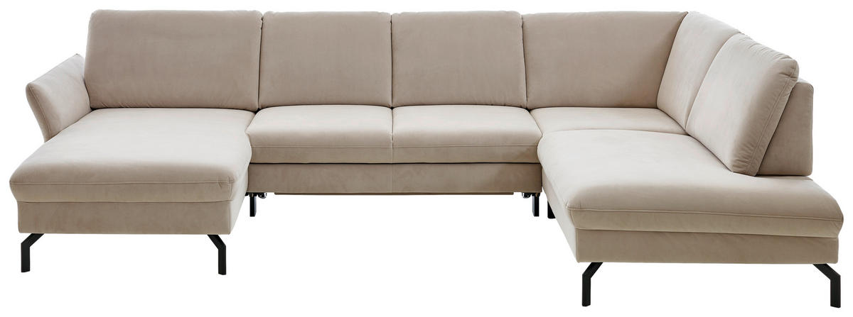 WOHNLANDSCHAFT  in Velours Graubraun  - Graubraun/Schwarz, Design, Textil/Metall (179/335/220cm) - Beldomo System