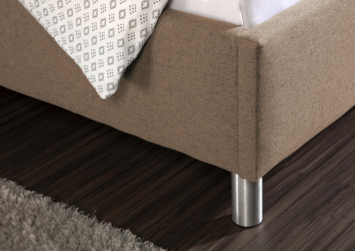 POLSTERBETT 100/200 cm,  in Hellbraun,  - Hellbraun/Alufarben, MODERN, Textil/Metall (100/200cm) - Livetastic