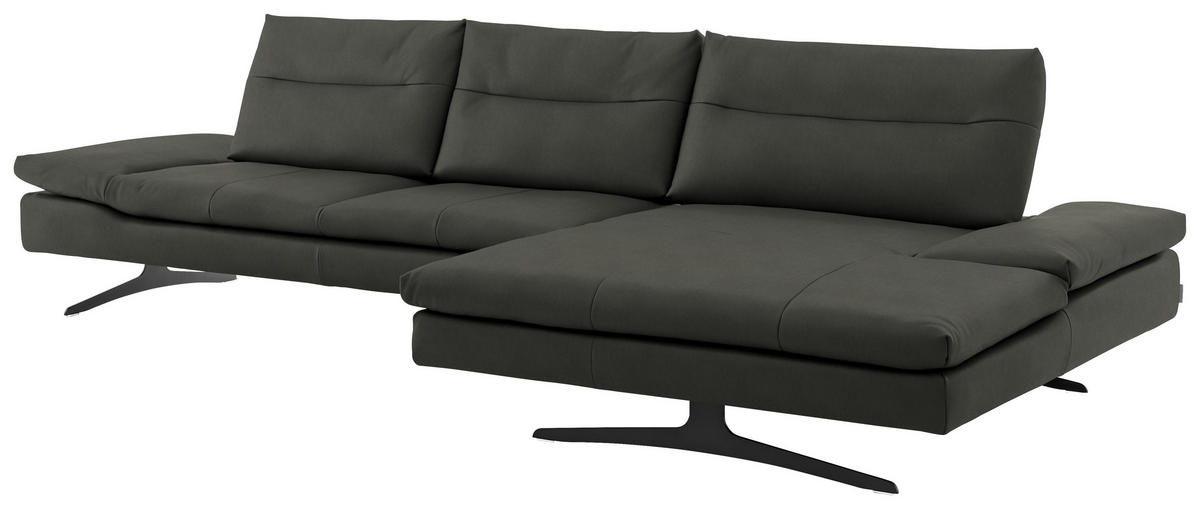 ECKSOFA in Echtleder Graphitfarben  - Schwarz/Graphitfarben, Modern, Leder/Metall (342/158cm) - Chilliano