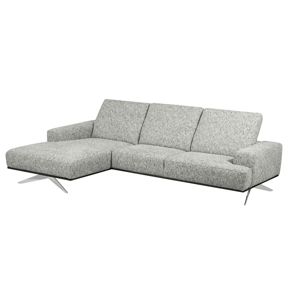 ECKSOFA PORTLAND in Struktur Grau Kopfteilverstellung  187/295 cm  - Chromfarben/Grau, Design, Holz/Textil (187/295cm) - Livetastic