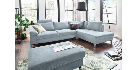 ECKSOFA in Velours Hellblau  - Chromfarben/Hellblau, Design, Textil/Metall (281/200cm) - Hom`in