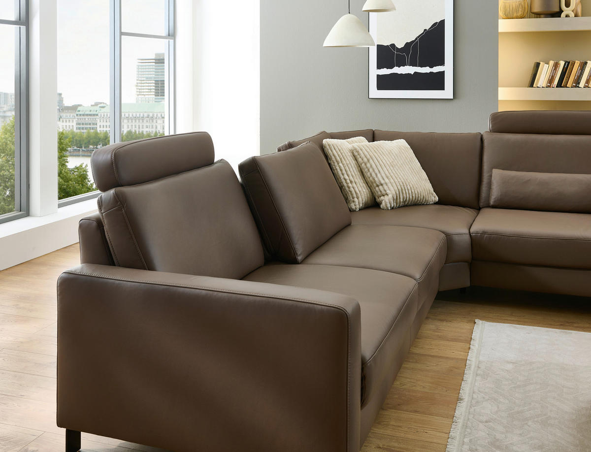 ECKSOFA Echtleder Braun  - Schwarz/Braun, Konventionell, Leder/Metall (243/306cm) - Dieter Knoll