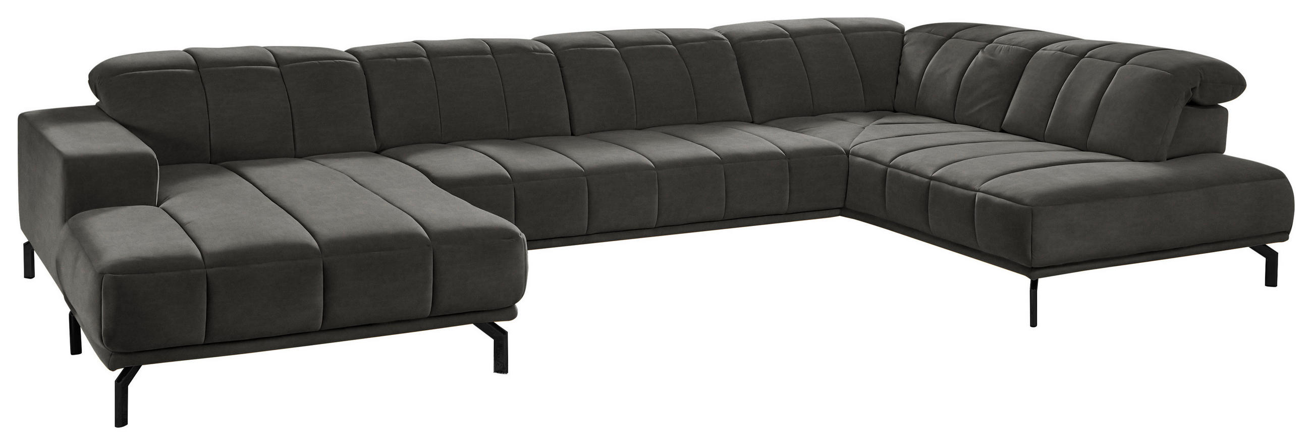 WOHNLANDSCHAFT in Velours Grau  - Schwarz/Grau, Design, Textil/Metall (195/383/219cm) - Beldomo Style