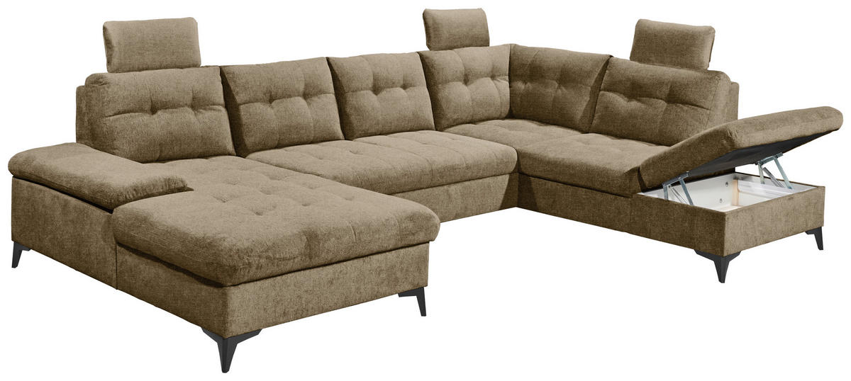 WOHNLANDSCHAFT Sandfarben Webstoff  - Sandfarben/Schwarz, KONVENTIONELL, Kunststoff/Textil (170/324/218cm) - Carryhome