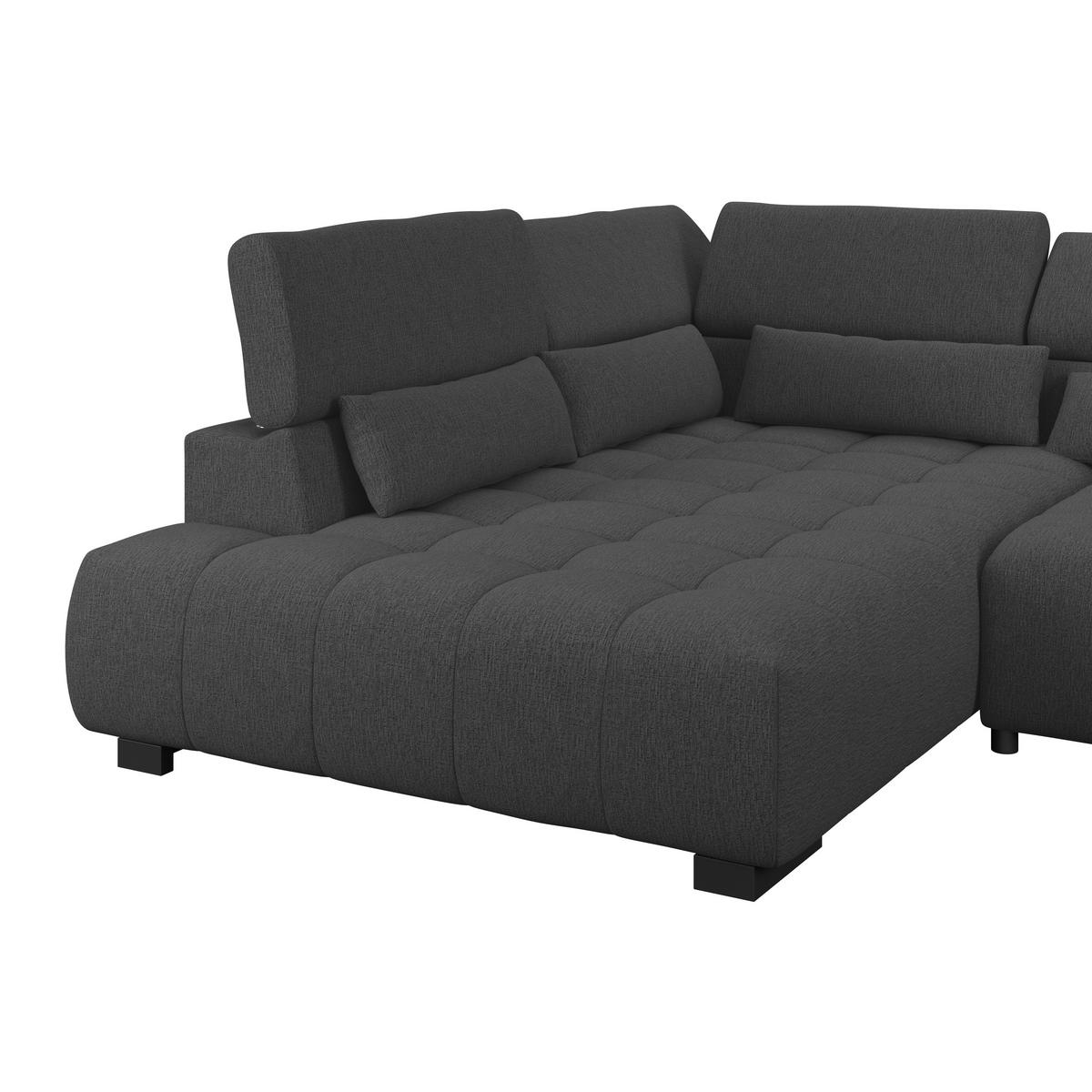 ECKSOFA MATERA Graphitfarben Chenille, Struktur Nierenkissen, Kopfteilverstellung, Sitzvorzug  - Schwarz/Graphitfarben, Trend, Holz/Textil (226/311cm) - MID.YOU