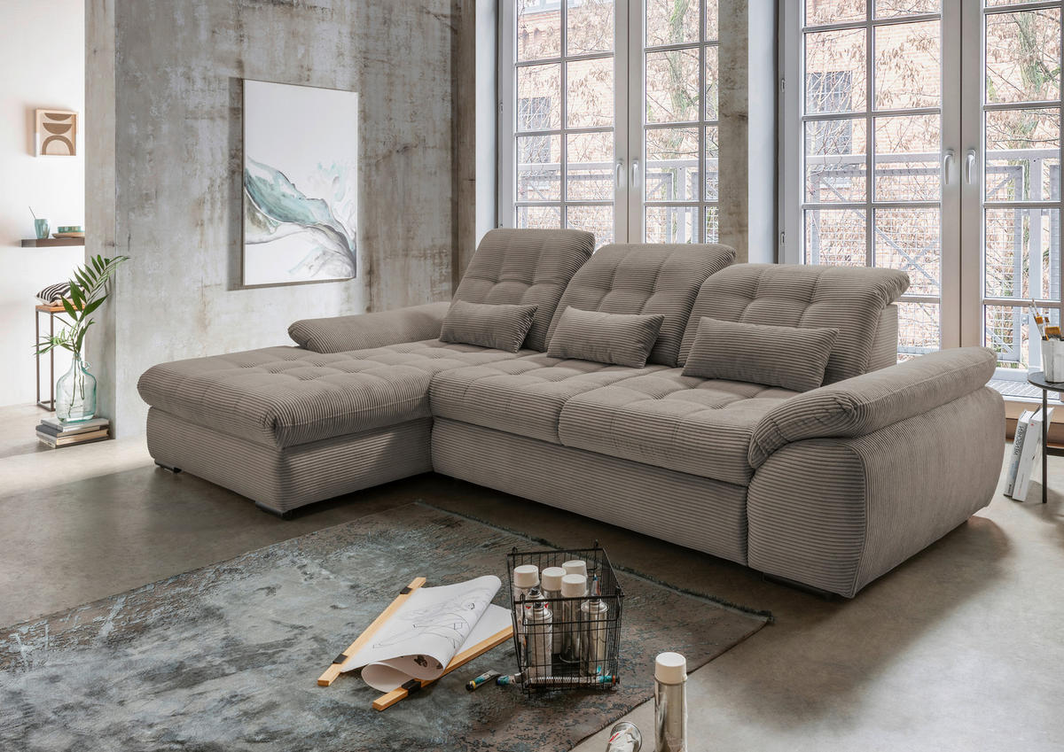 ECKSOFA in Cord Graubraun  - Graubraun/Schwarz, Modern, Textil/Metall (184/314cm) - Livetastic