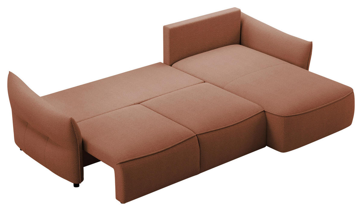 ECKSOFA Rostfarben Webstoff Rückenkissen, Bettkasten, Schlaffunktion, Rücken echt, Liegefläche im Originalstoff  - Rostfarben/Schwarz, KONVENTIONELL, Kunststoff/Textil (306/179cm) - Milino