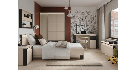 BETT 120/200 cm,  in Schwarz, Beige, Beleuchtung  - Beige/Schwarz, Design, Metall (120/200cm) - Voleo