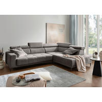 ECKSOFA INTERA Graubraun Chenille Kopfteilverstellung, Sitzvorzug  - Graubraun/Schwarz, KONVENTIONELL, Textil/Metall (305/225cm) - Livetastic
