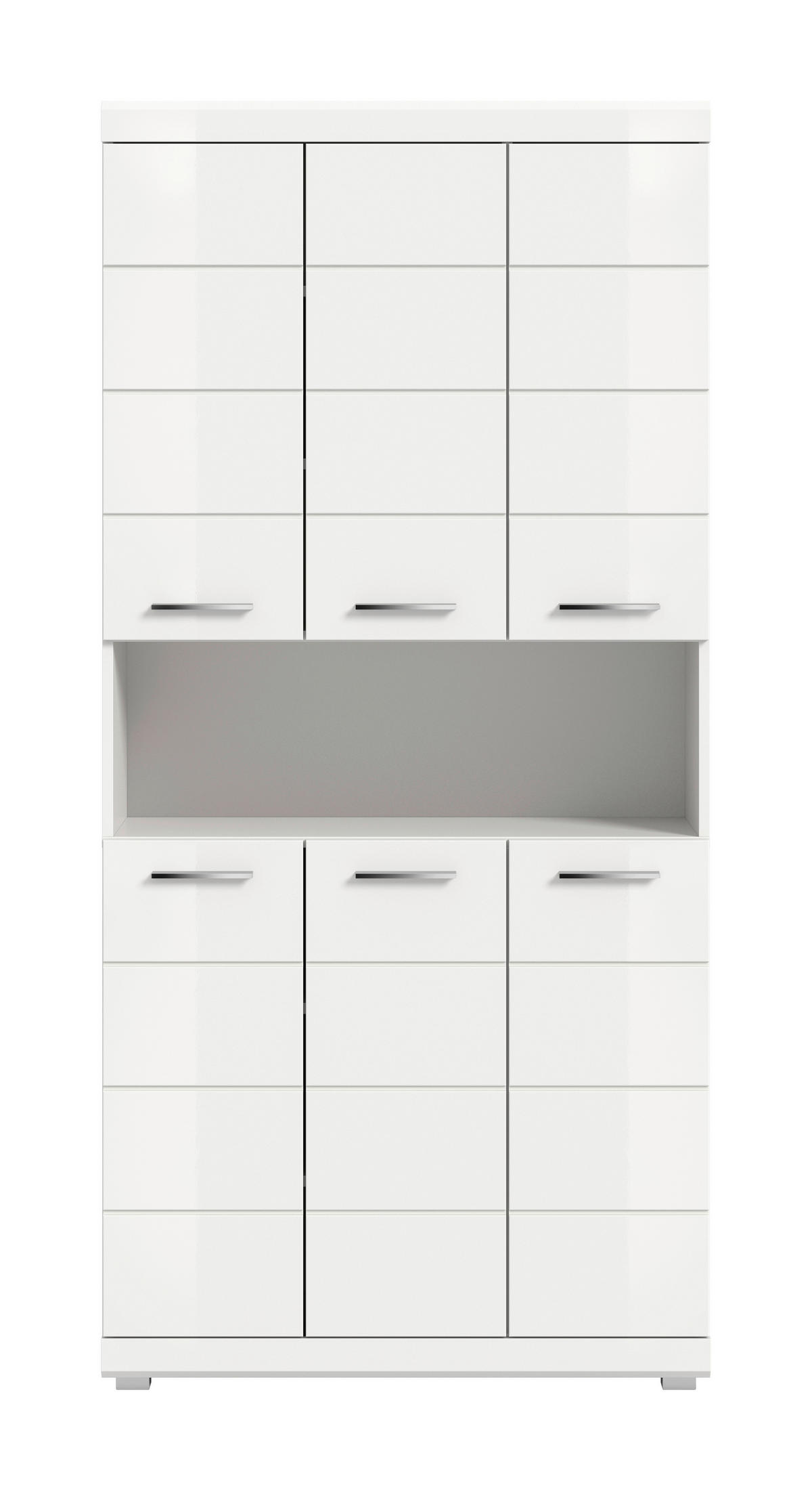 HOCHSCHRANK 90/191/31 cm  - Weiß Hochglanz/Silberfarben, Trend, Holzwerkstoff/Kunststoff (90/191/31cm) - MID.YOU