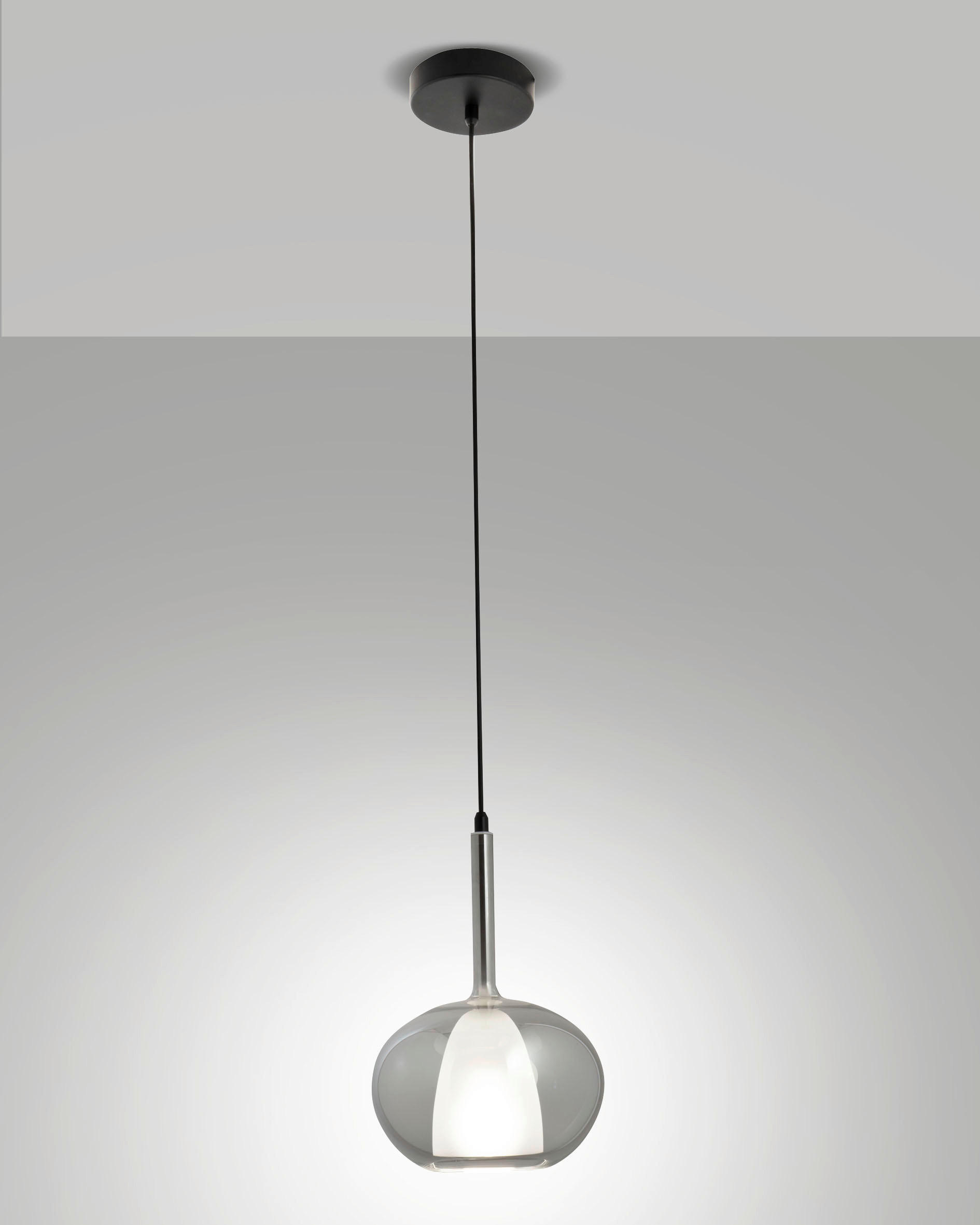 PENDELLEUCHTE Edolo 22/200 cm   - Schwarz/Grau, Design, Glas/Metall (22/200cm) - Fabas Luce