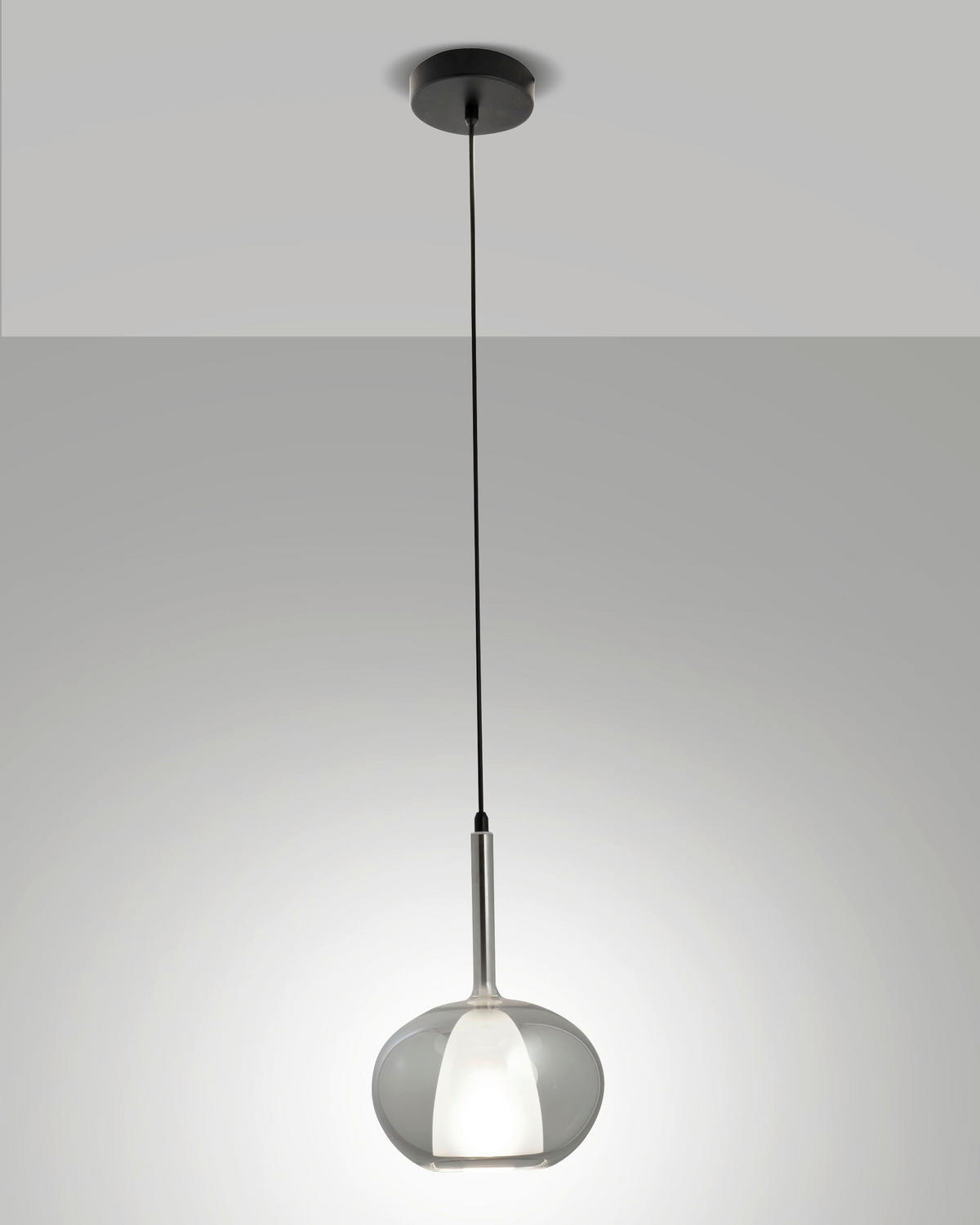 PENDELLEUCHTE Edolo 22/200 cm   - Schwarz/Grau, Design, Glas/Metall (22/200cm) - Fabas Luce