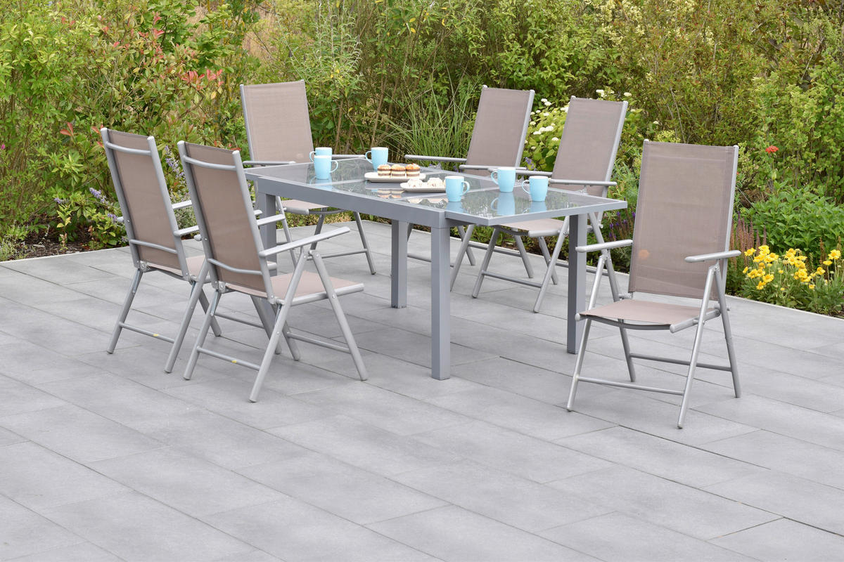 GARTENSET 7-teilig  - Taupe/Silberfarben, MODERN, Textil/Metall - Gardenson