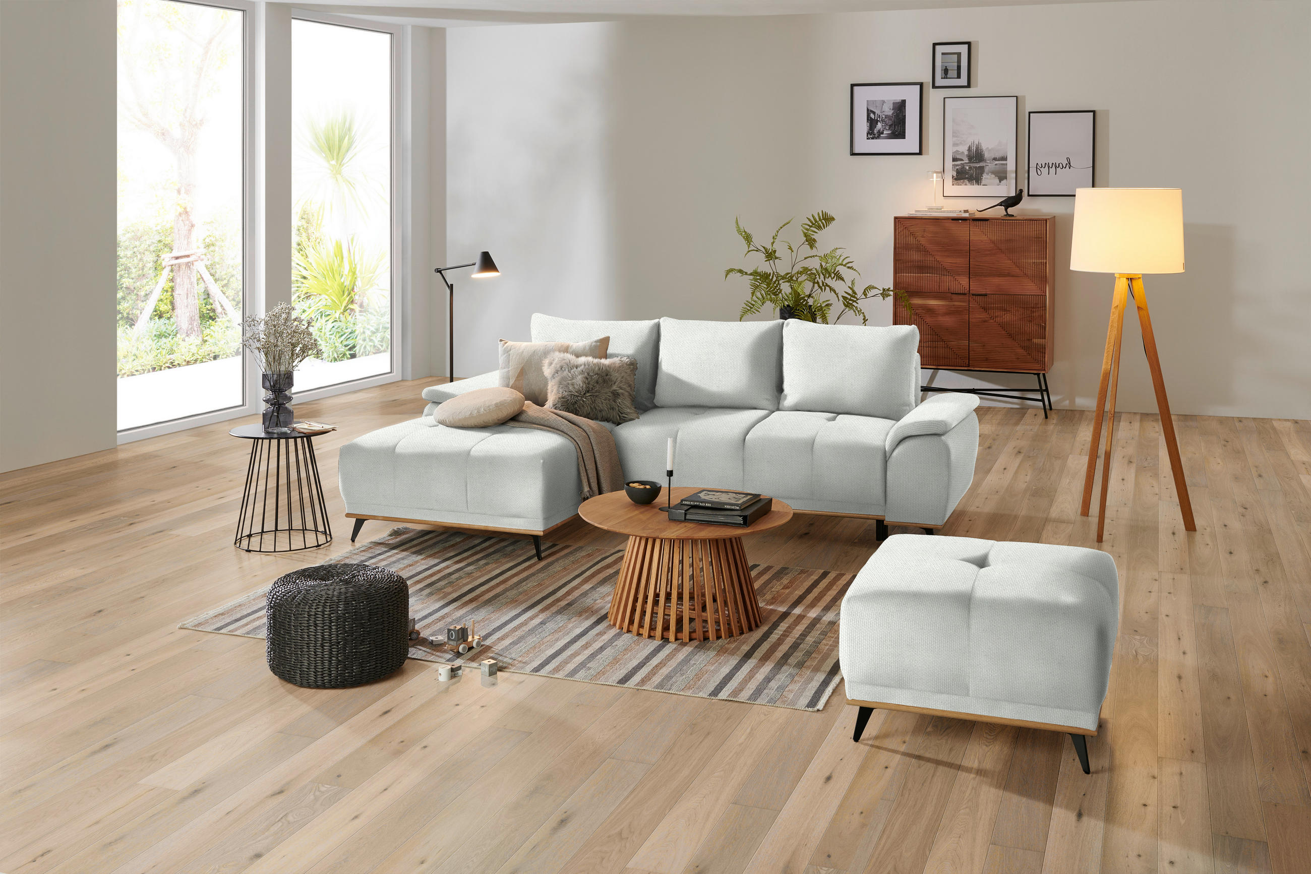 ECKSOFA in Struktur Grauweiß  - Grauweiß/Schwarz, MODERN, Textil/Metall (168/262cm) - home24